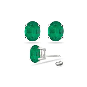 0.38-0.55 Cts of 5x3 mm AA Oval Natural Emerald Stud Earrings in Platinum