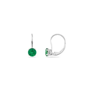 0.42-0.55 Cts of 4 mm AA Round Natural Emerald Stud Earrings with Scroll Lever Backs in 14K White Gold