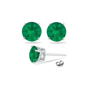0.44-0.54 Cts of 4 mm AA Round Natural Emerald Stud Earrings in 18K White Gold