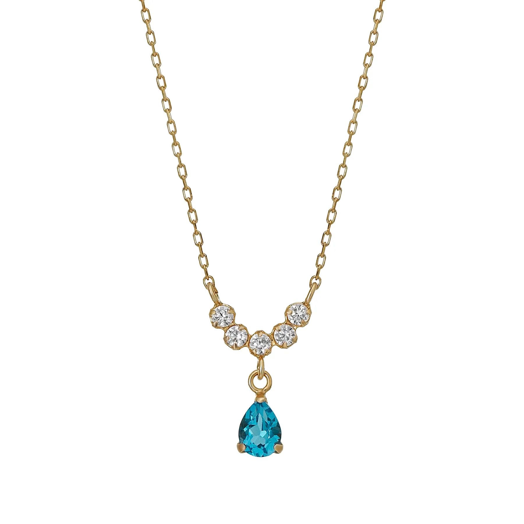 10K Yellow Gold Birthstone (Swiss Blue Topaz) Swinging Necklace