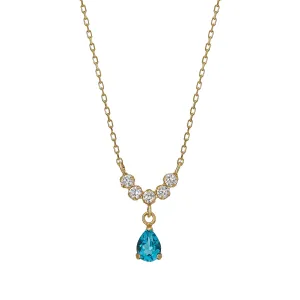 10K Yellow Gold Birthstone (Swiss Blue Topaz) Swinging Necklace
