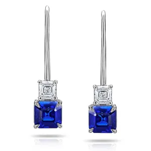 1.46 Carat Square Emerald Sapphire and Diamond Platinum Earring