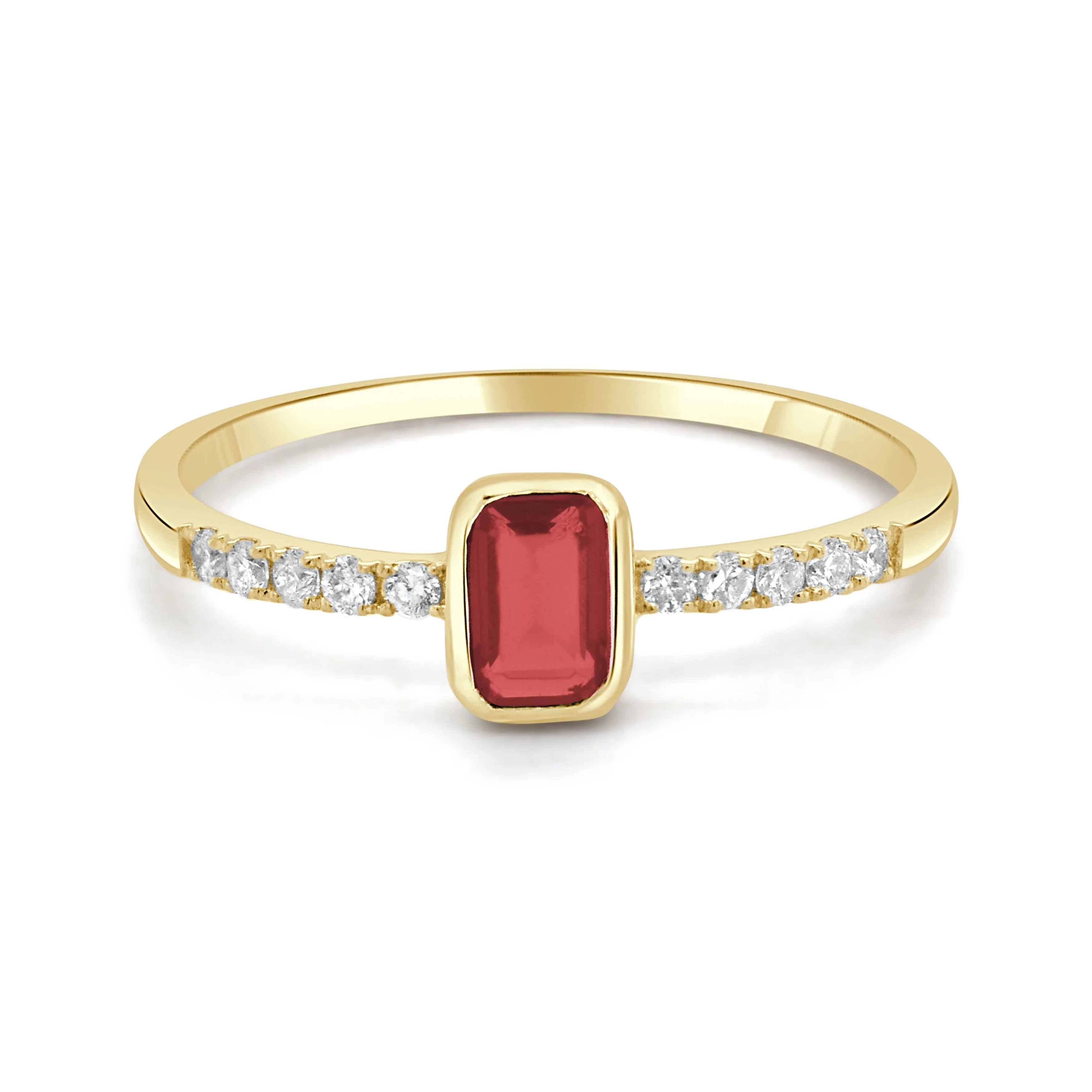 14K Gold Diamond & Ruby Bezel Ring