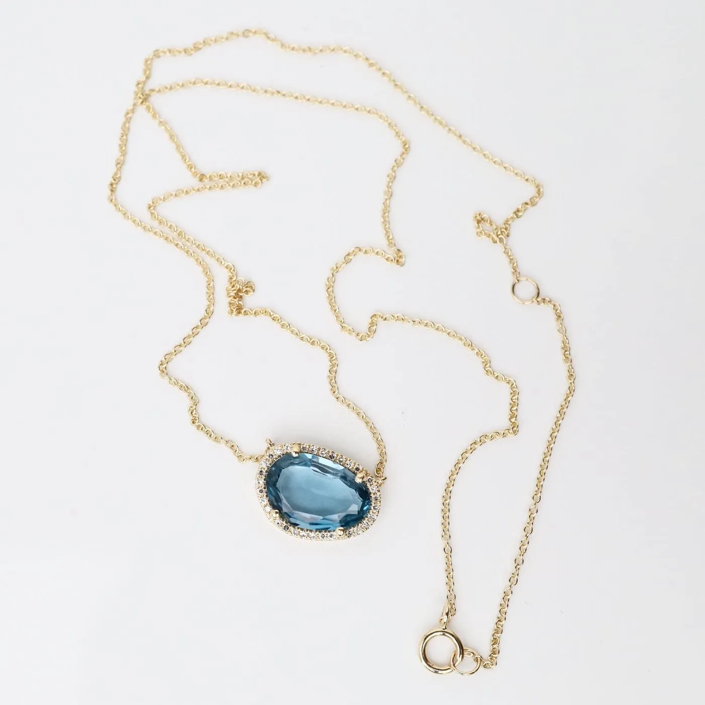 14k Gold Organic Shaped London Blue Topaz Necklace