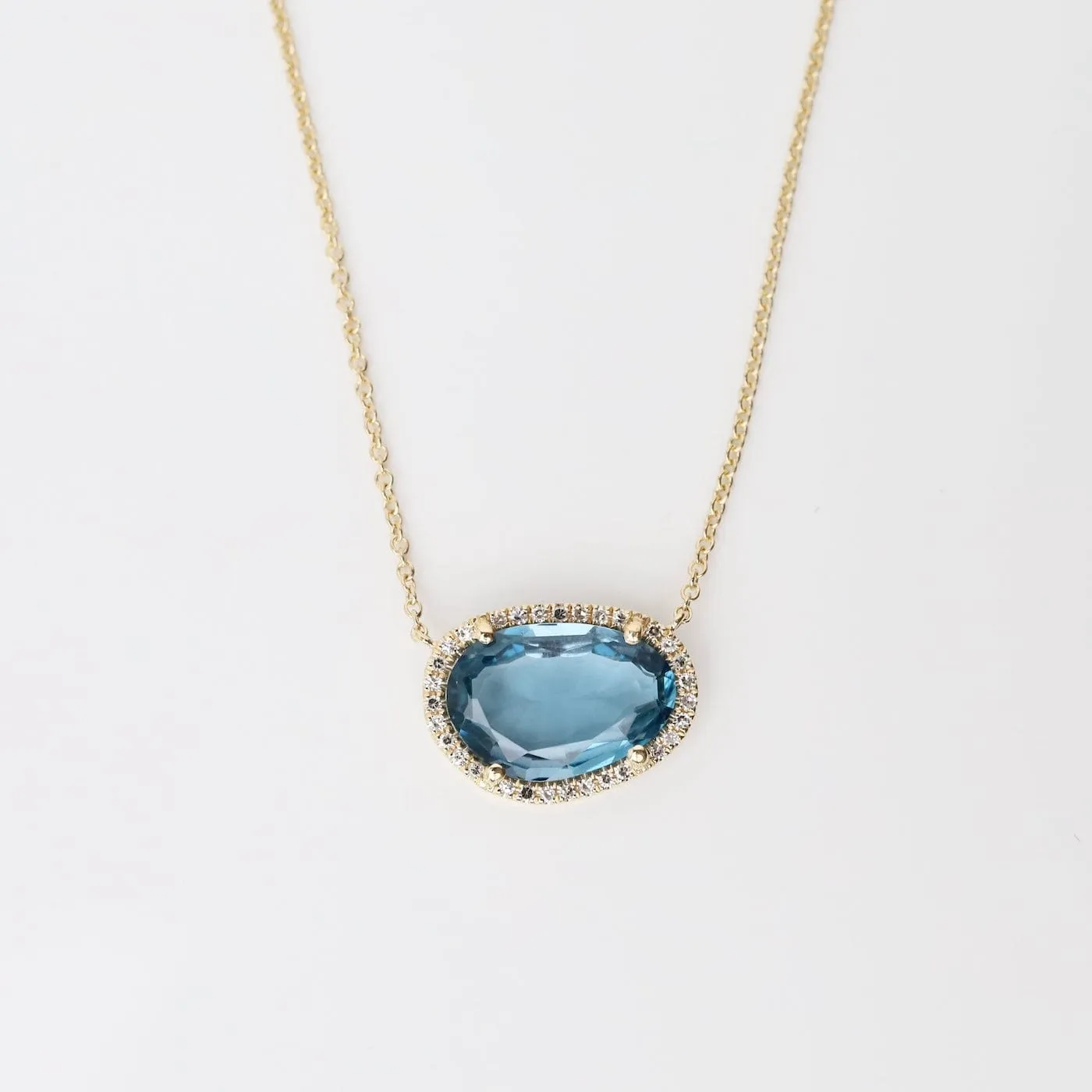 14k Gold Organic Shaped London Blue Topaz Necklace