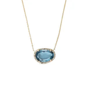 14k Gold Organic Shaped London Blue Topaz Necklace
