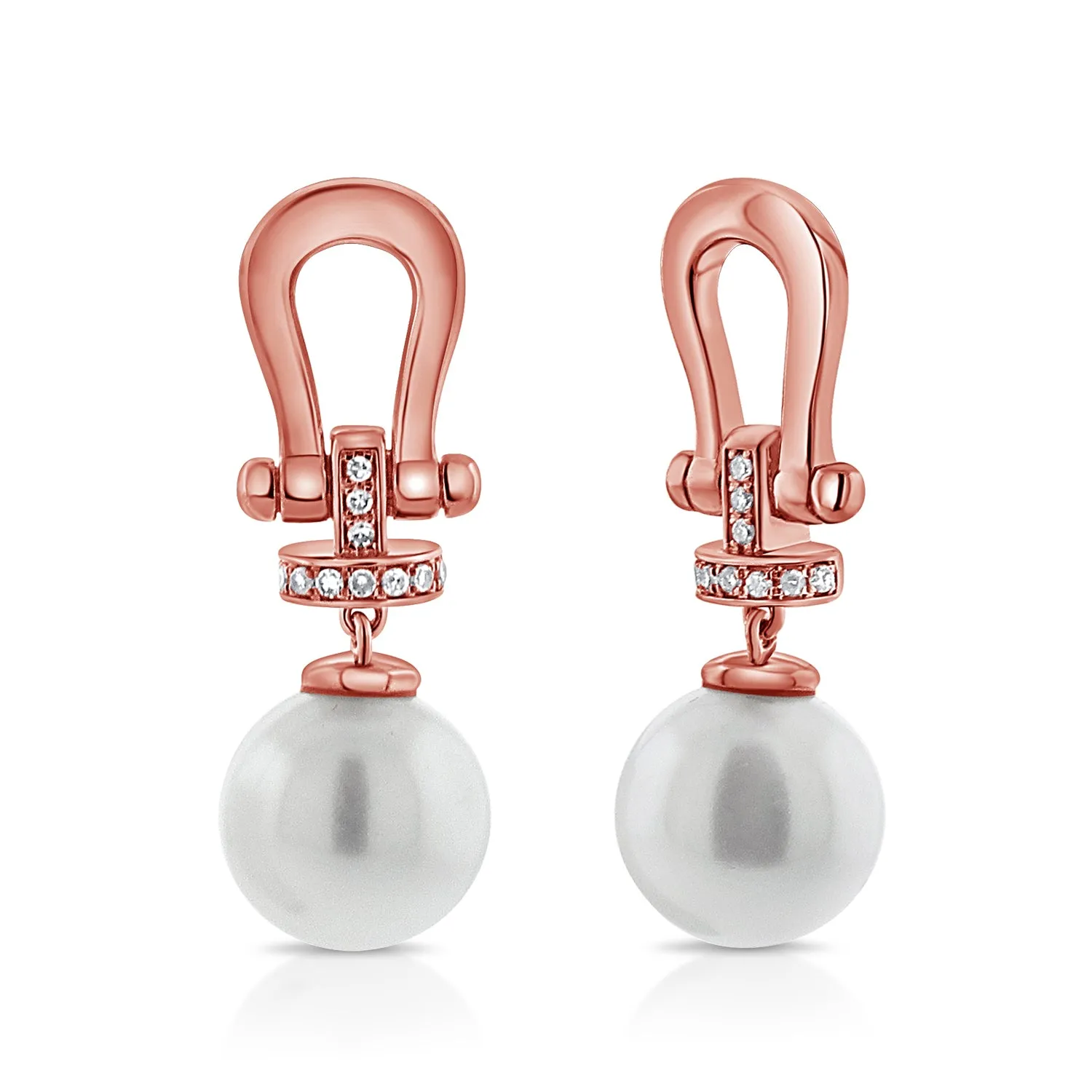 14K Gold Pearl & Diamond Link Dangle Earrings