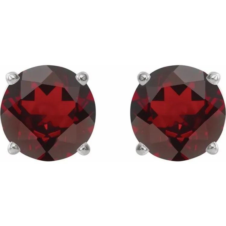14K White 6 mm Natural Mozambique Garnet Stud Earrings