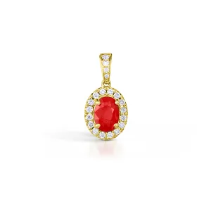 14K Yellow Gold Oval Ruby with Diamond Halo Pendant