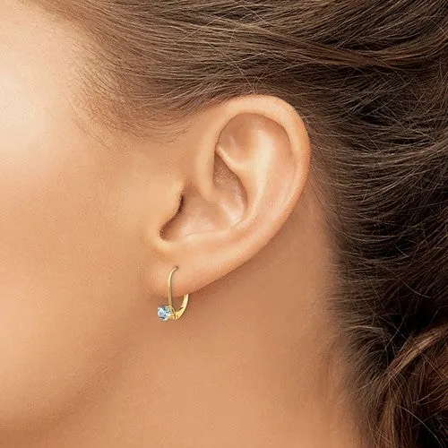 14KT GOLD 0.46 CTW ROUND AQUAMARINE LEVERBACK EARRINGS