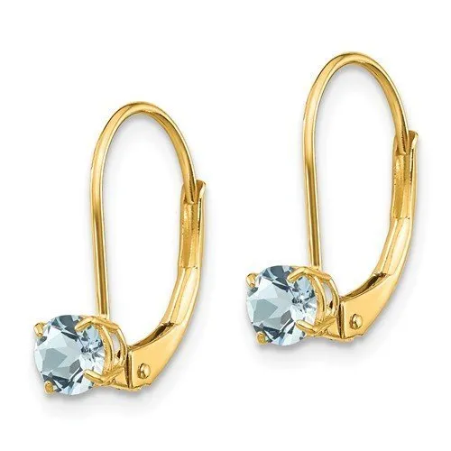 14KT GOLD 0.46 CTW ROUND AQUAMARINE LEVERBACK EARRINGS