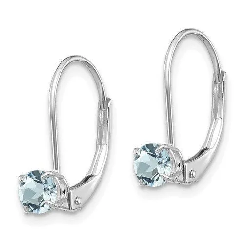14KT GOLD 0.46 CTW ROUND AQUAMARINE LEVERBACK EARRINGS