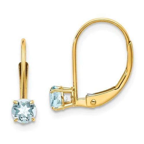 14KT GOLD 0.46 CTW ROUND AQUAMARINE LEVERBACK EARRINGS