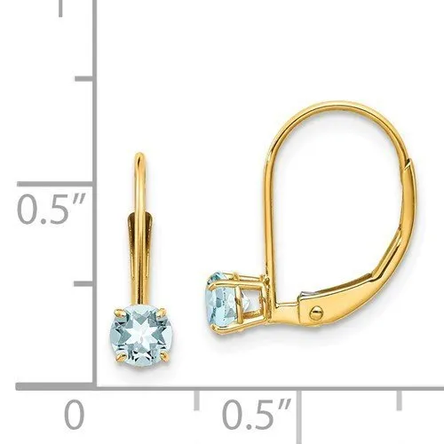 14KT GOLD 0.46 CTW ROUND AQUAMARINE LEVERBACK EARRINGS