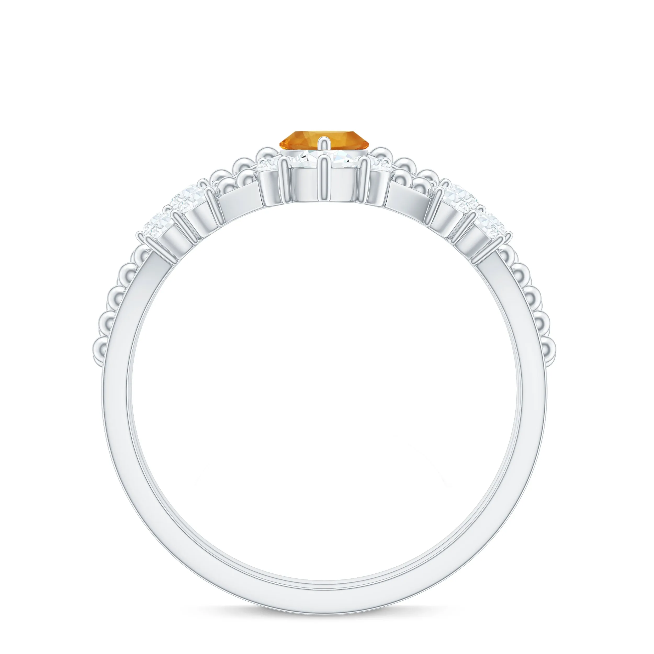 1.50 CT Natural Citrine and Moissanite Beaded Ring Set
