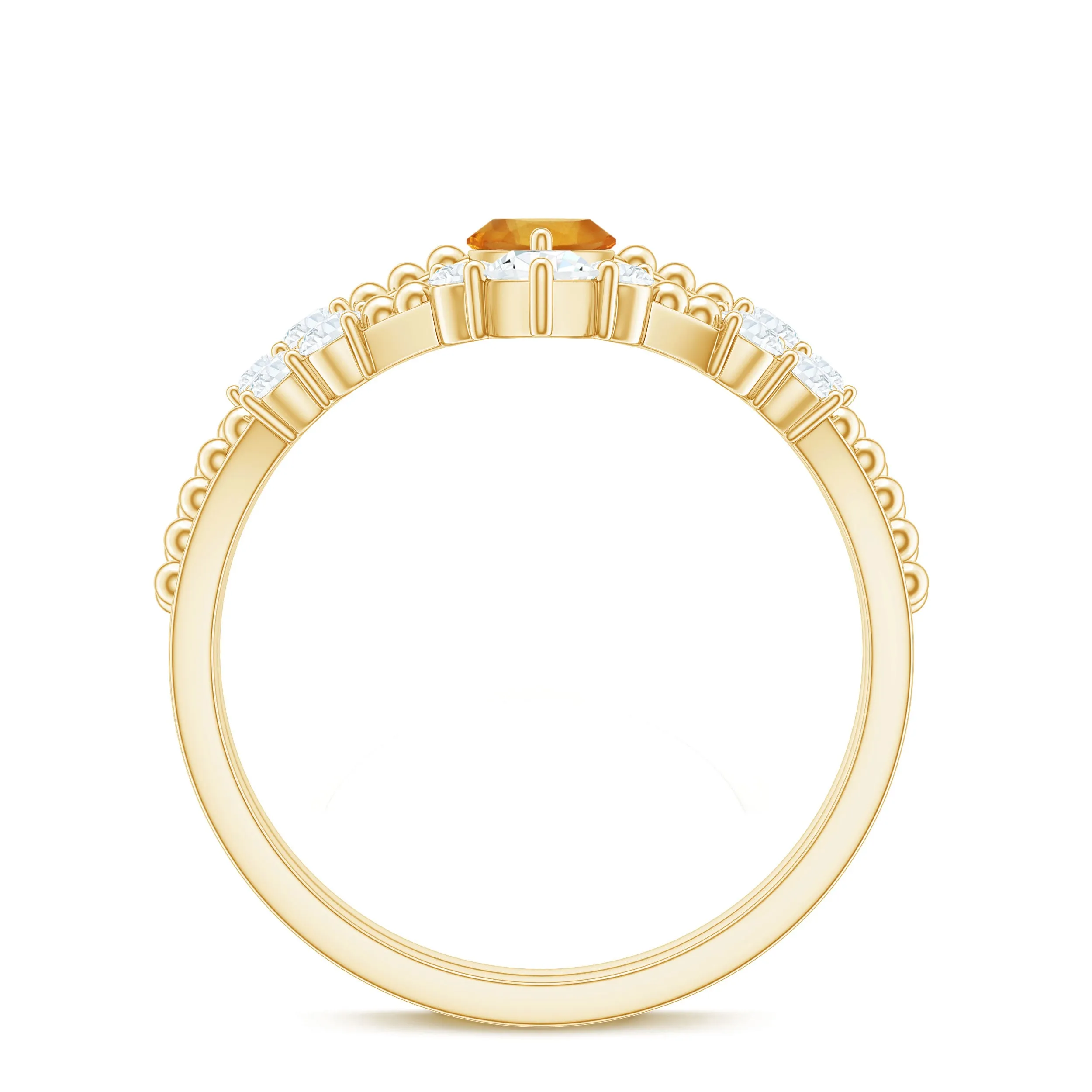 1.50 CT Natural Citrine and Moissanite Beaded Ring Set