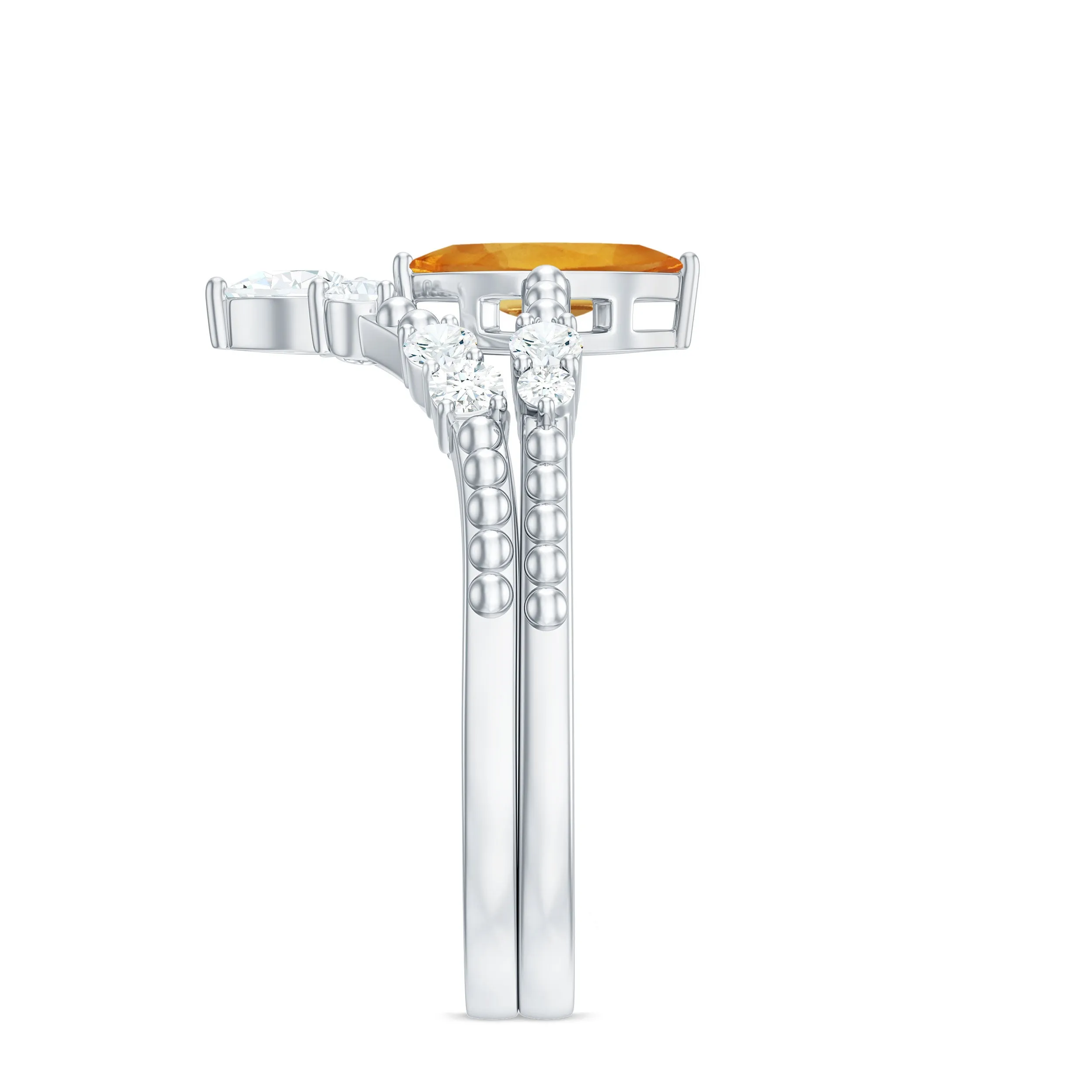 1.50 CT Natural Citrine and Moissanite Beaded Ring Set