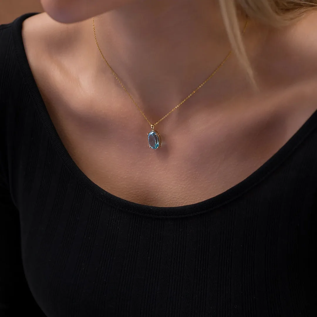 18K Gold Swiss Blue Topaz Necklace