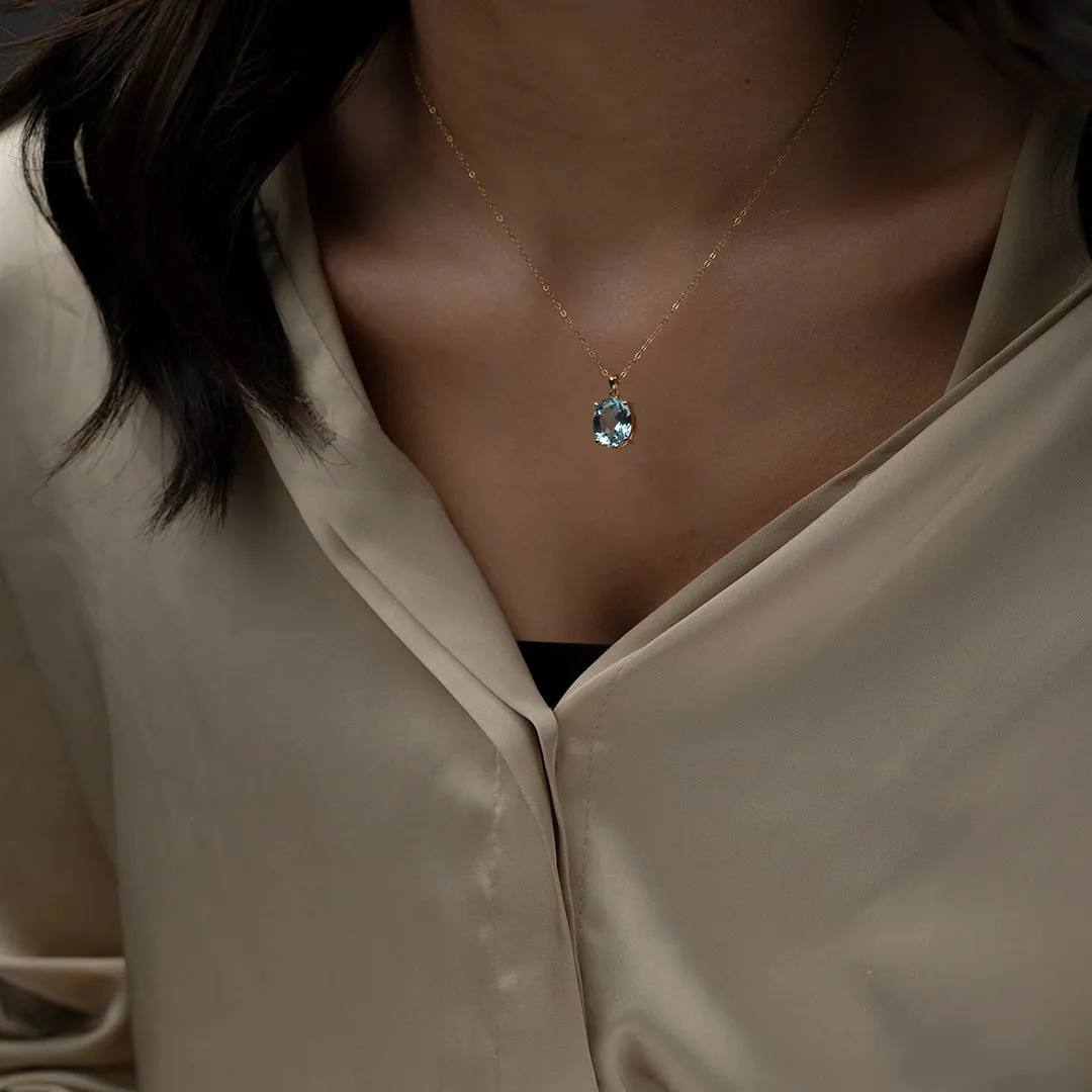 18K Gold Swiss Blue Topaz Necklace