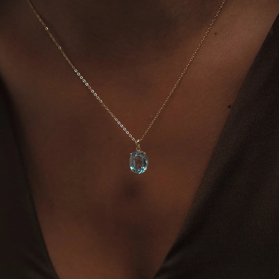 18K Gold Swiss Blue Topaz Necklace