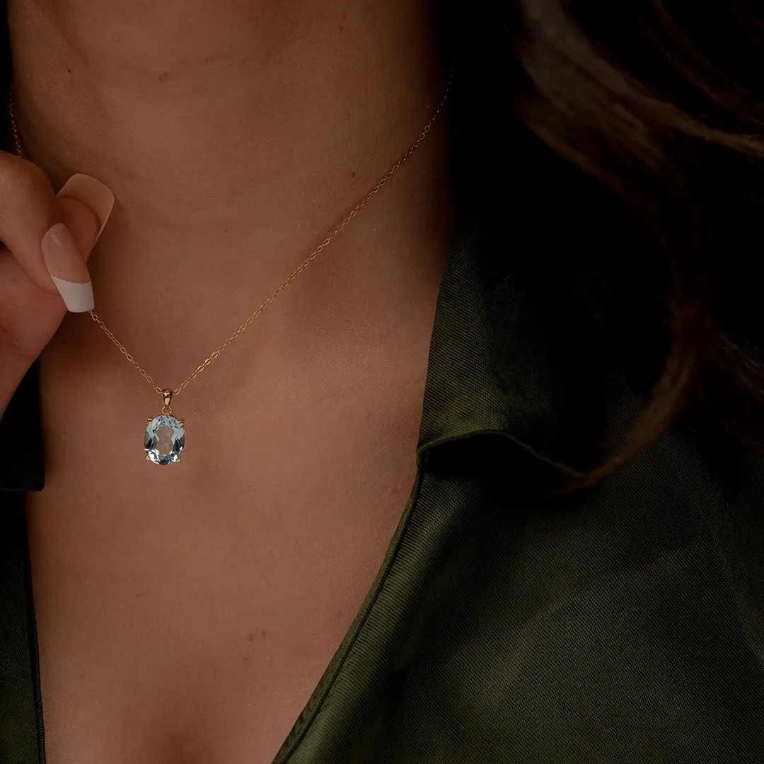 18K Gold Swiss Blue Topaz Necklace