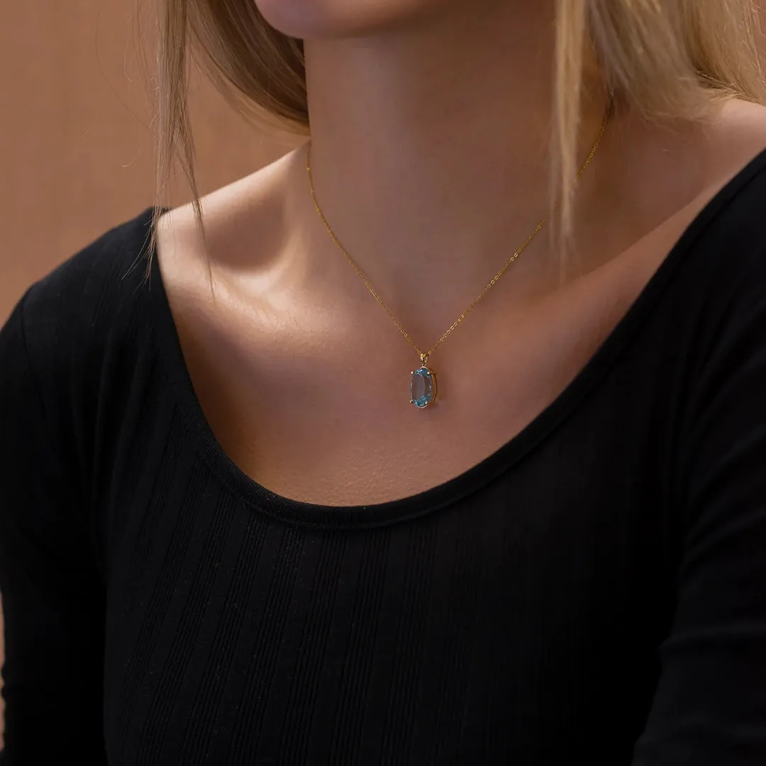 18K Gold Swiss Blue Topaz Necklace
