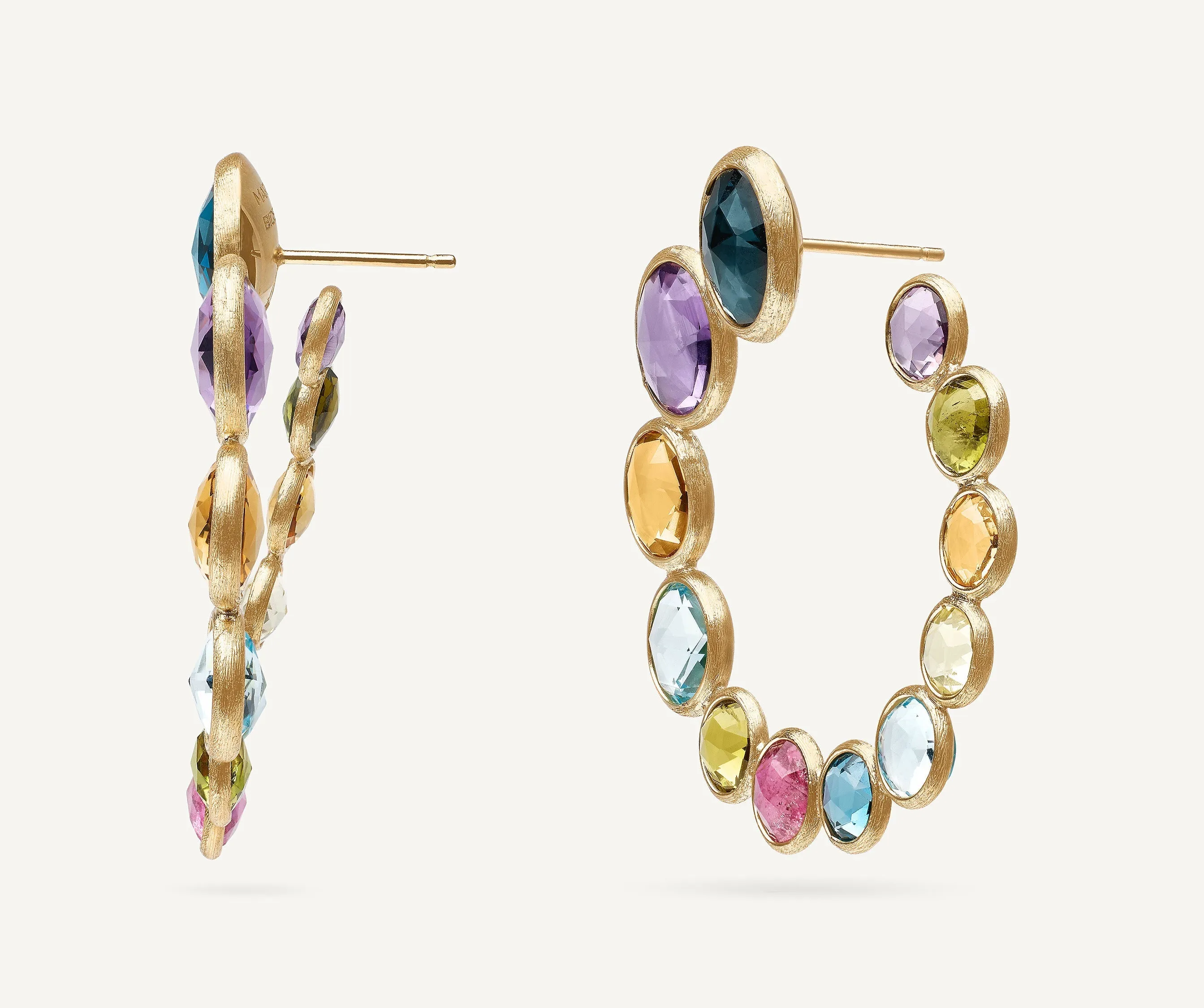 18K Yellow Gold Statement Gemstone Wrap Hoops