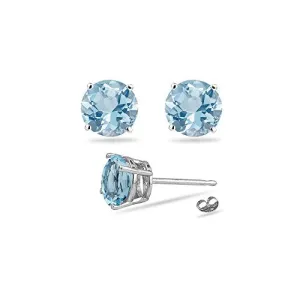 2.10-2.50 Cts of 7 mm AA Round Aquamarine Stud Earrings in Platinum