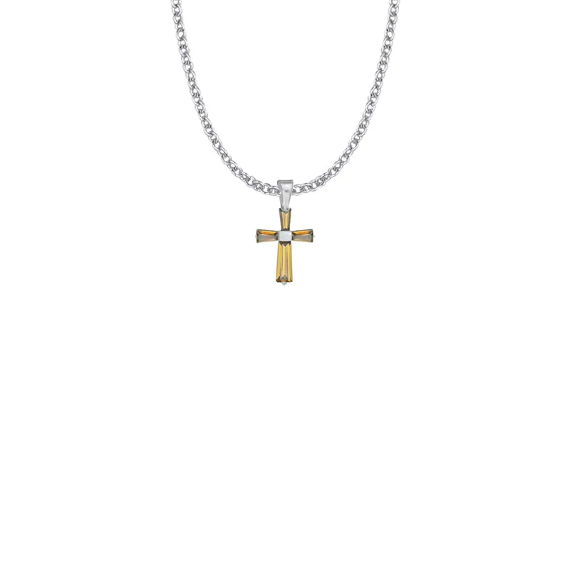 3/4 Inch Sterling Silver and Glass Crystal November Birthstone Baguette Cross Necklace