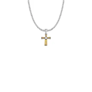 3/4 Inch Sterling Silver and Glass Crystal November Birthstone Baguette Cross Necklace
