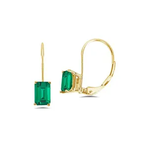 4.10-4.90 Cts of 9x7 mm AAA Emerald-Cut Russian Lab Created Emerald Stud Earrings in 14K Yellow Gold