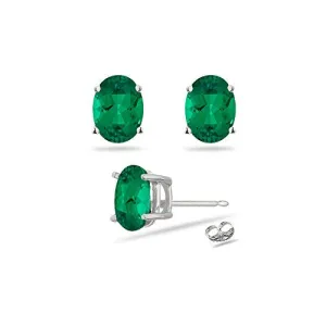 4.63-4.87 Cts of 10x8 mm AAA Oval Russian Lab Created Emerald Stud Earrings in 14K White Gold