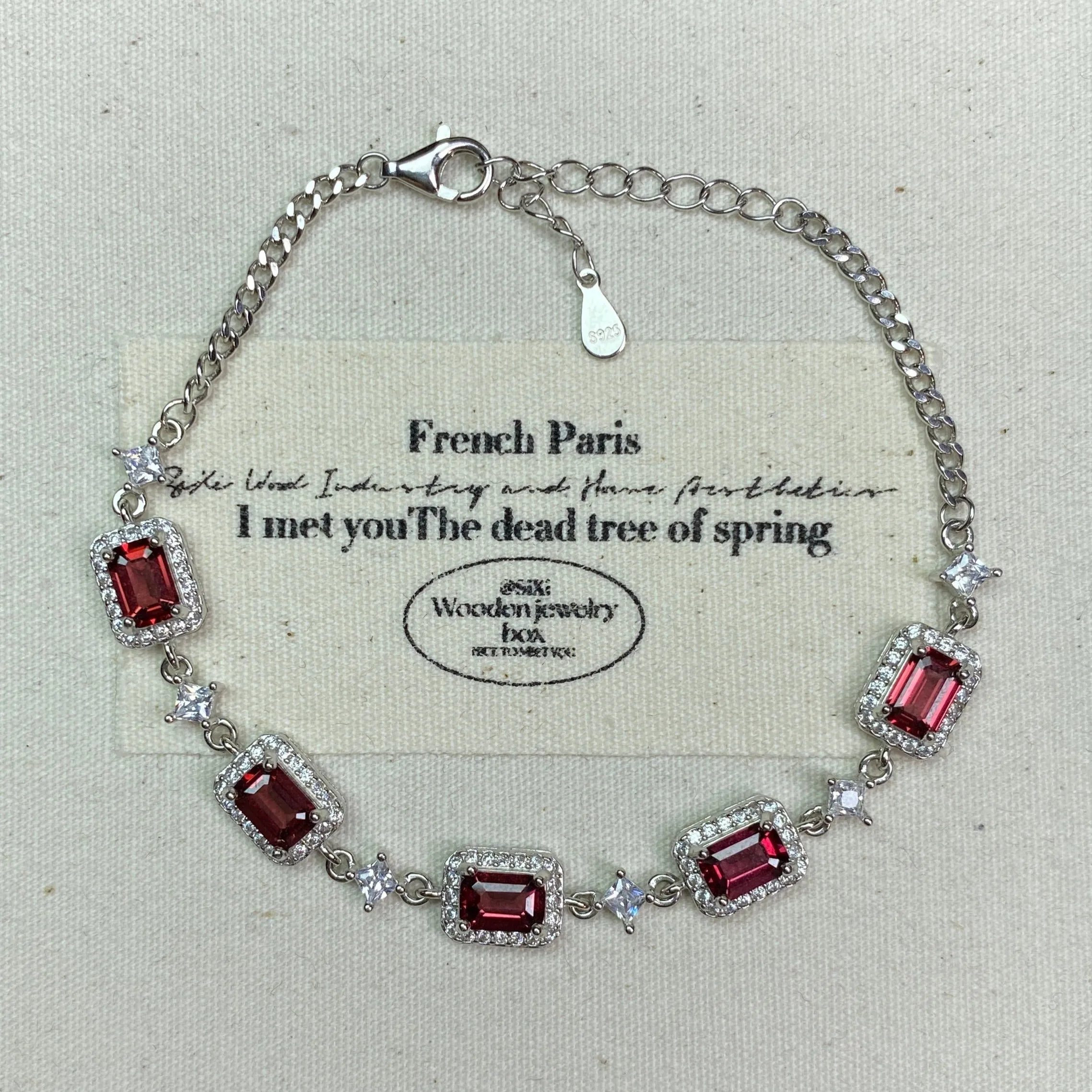 925 sterling silver 5 pcs gemstone rectangle garnet bracelet