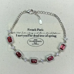 925 sterling silver 5 pcs gemstone rectangle garnet bracelet