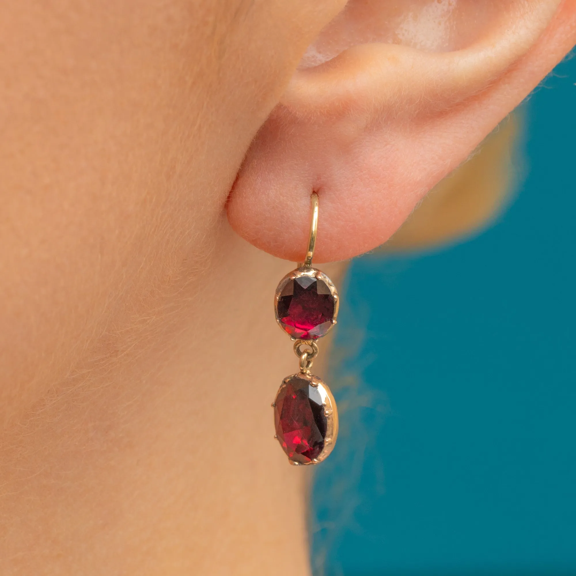 9ct Gold Georgian Flat-Cut Garnet Drop Earrings, 15ct Hooks