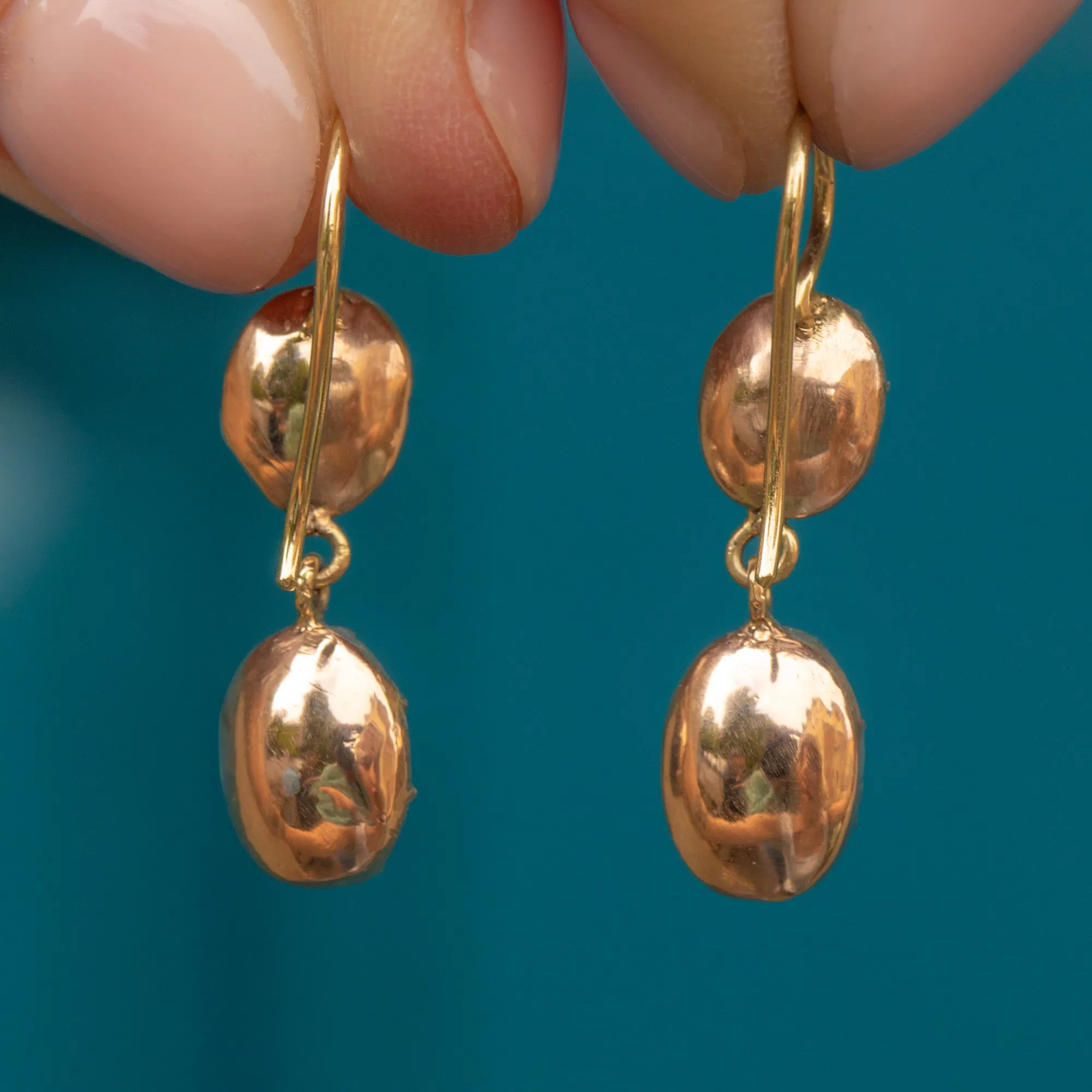 9ct Gold Georgian Flat-Cut Garnet Drop Earrings, 15ct Hooks