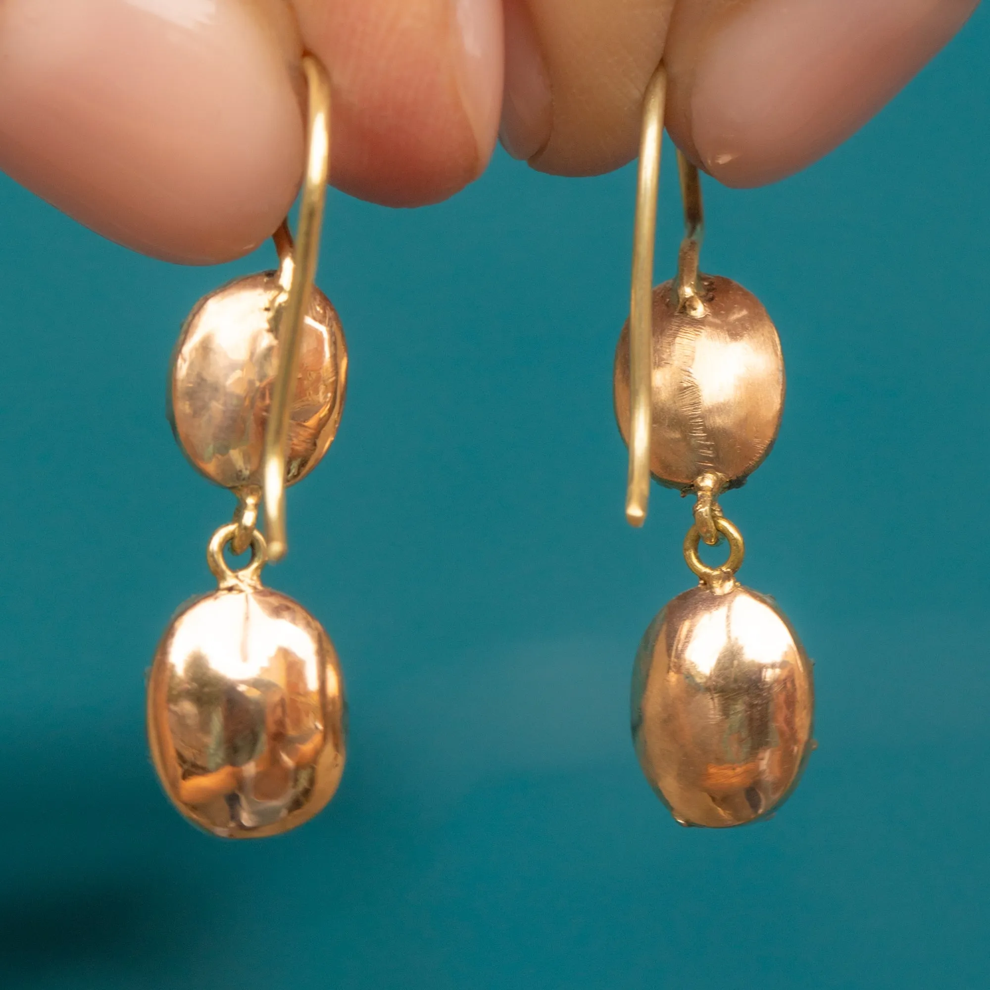 9ct Gold Georgian Flat-Cut Garnet Drop Earrings, 15ct Hooks
