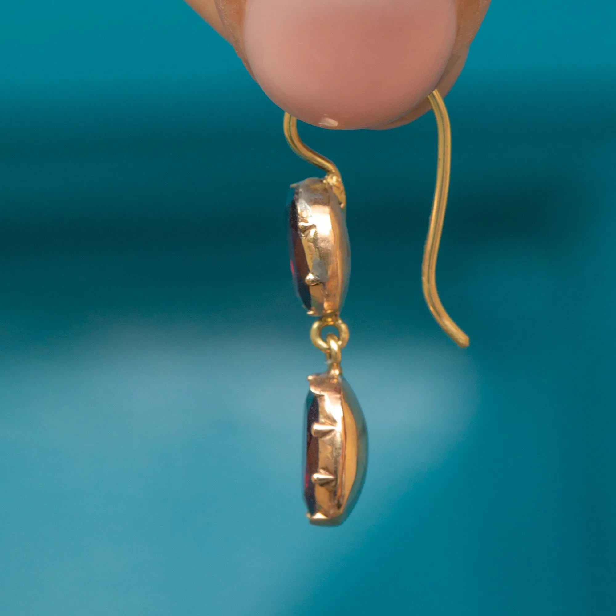 9ct Gold Georgian Flat-Cut Garnet Drop Earrings, 15ct Hooks