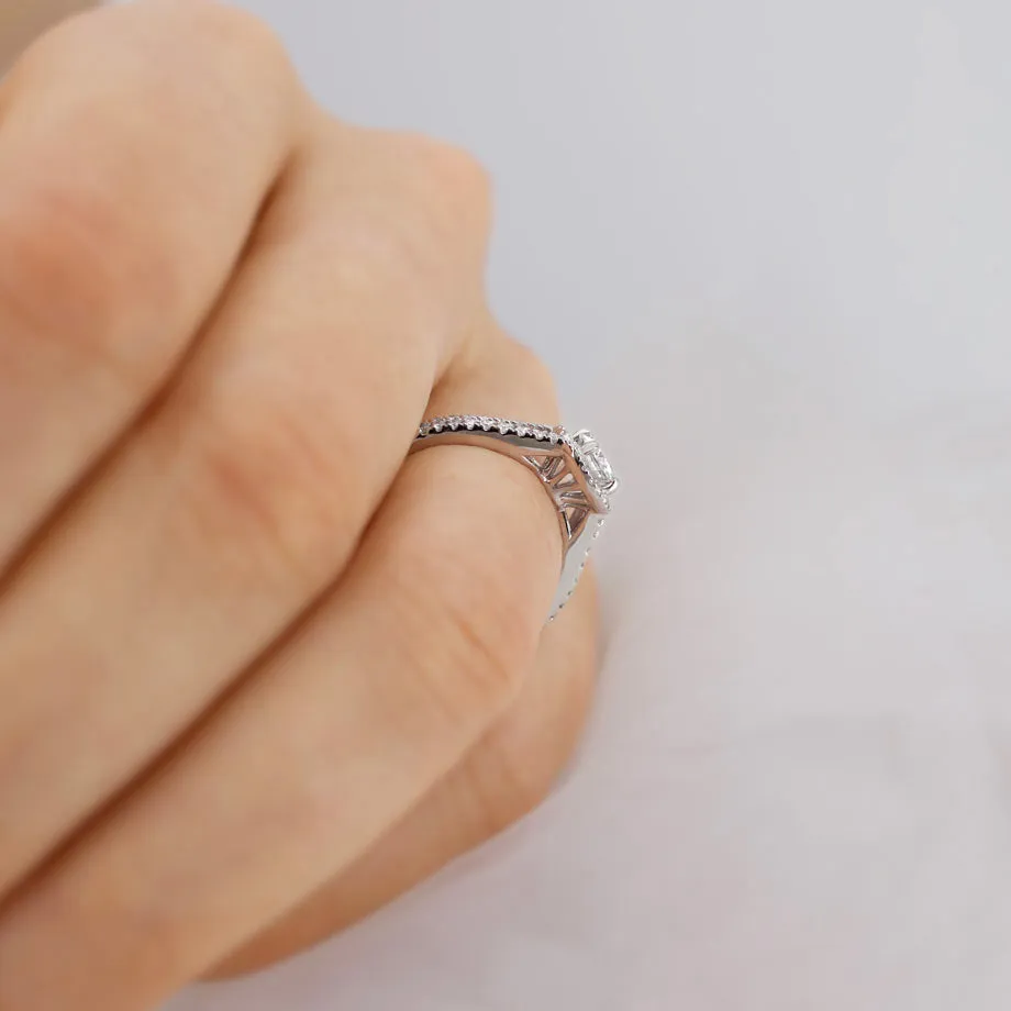AMELIA - Chatham® Lab Grown Red Ruby & Diamond 18k White Gold Halo Ring