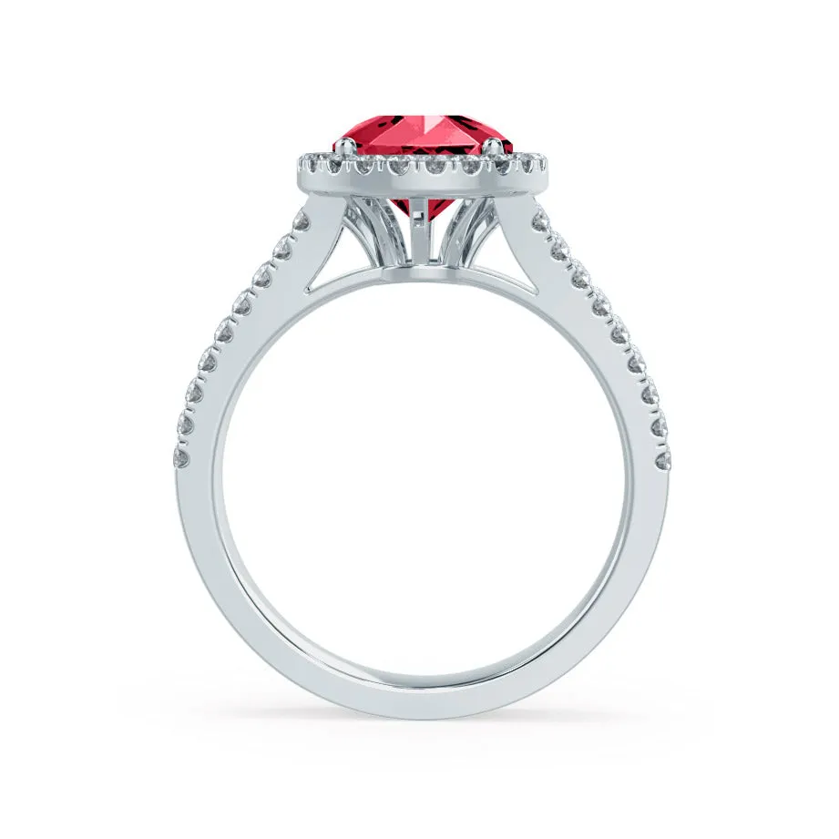 AMELIA - Chatham® Lab Grown Red Ruby & Diamond 18k White Gold Halo Ring