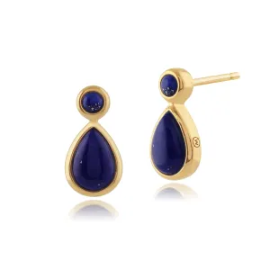 Argent Sterling Plaqué Or 1.10ct Lapis Lazuli Cabochon Clous