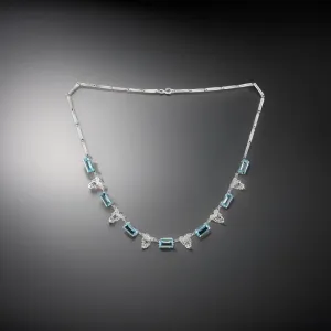 Art Deco Reproduction Aristocrat 11.20 cttw Blue Topaz and Diamond Necklace 10970