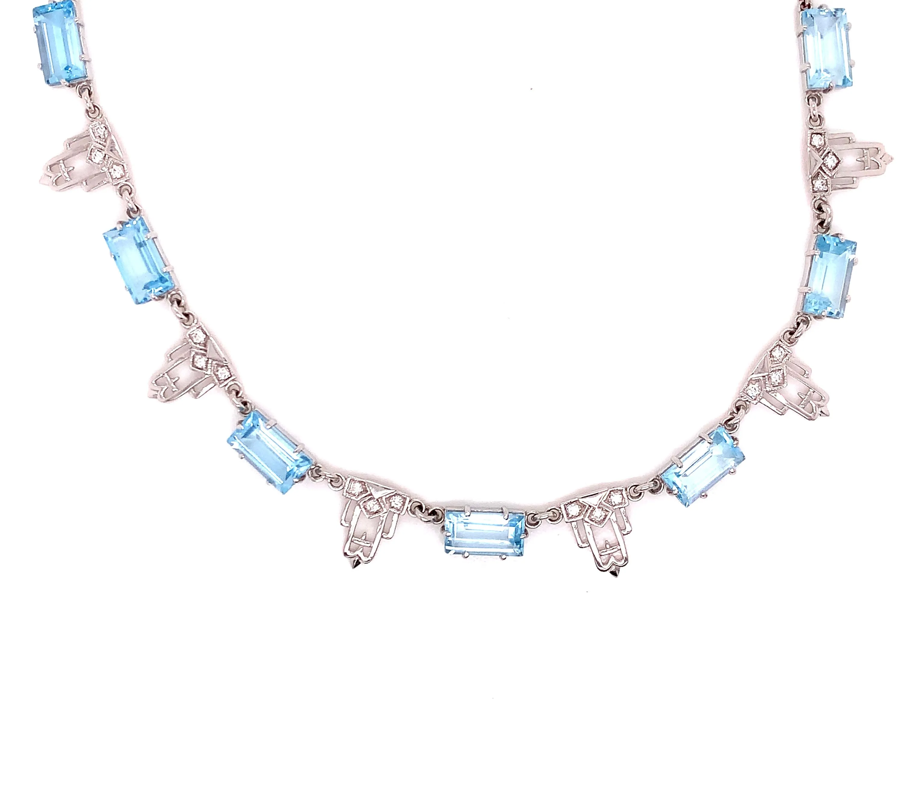 Art Deco Reproduction Aristocrat 11.20 cttw Blue Topaz and Diamond Necklace 10970