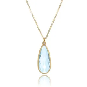 Color Collection 14KT Yellow Gold Blue Topaz & Diamond Cushion Cut Pendant Necklace