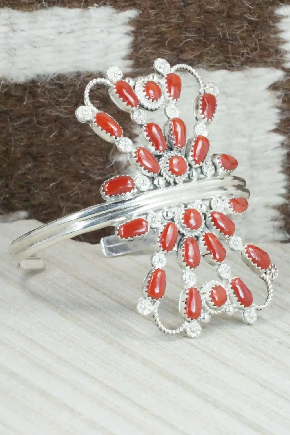 Coral & Sterling Silver Bracelet - Claudine Penketewa