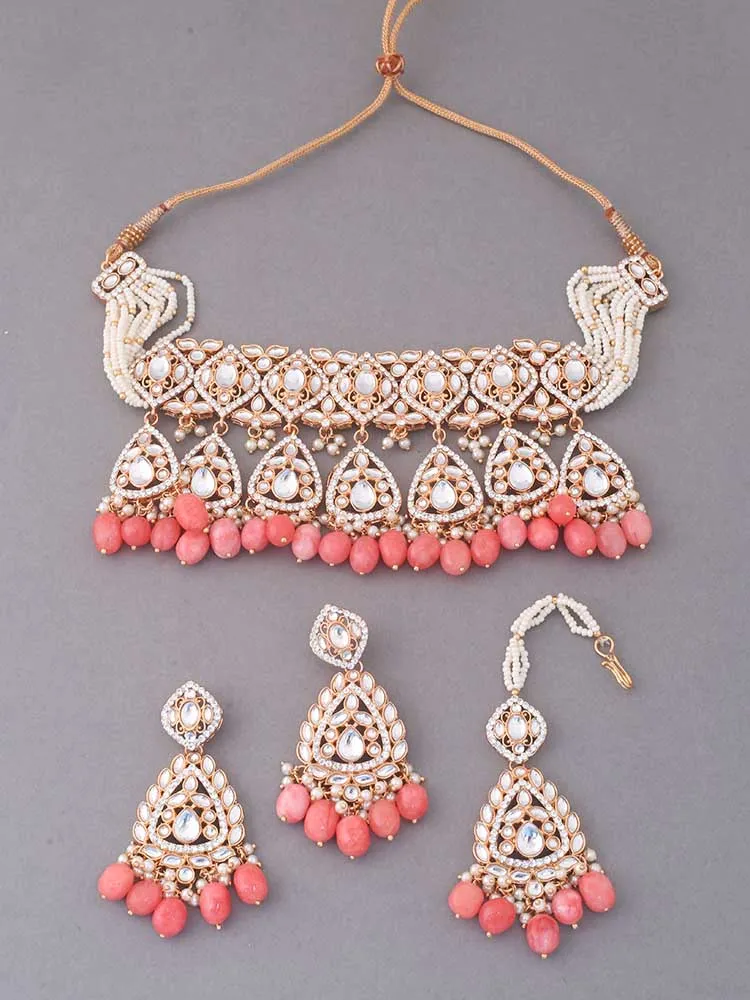 Coral Maanyata Kundan Jewellery Set