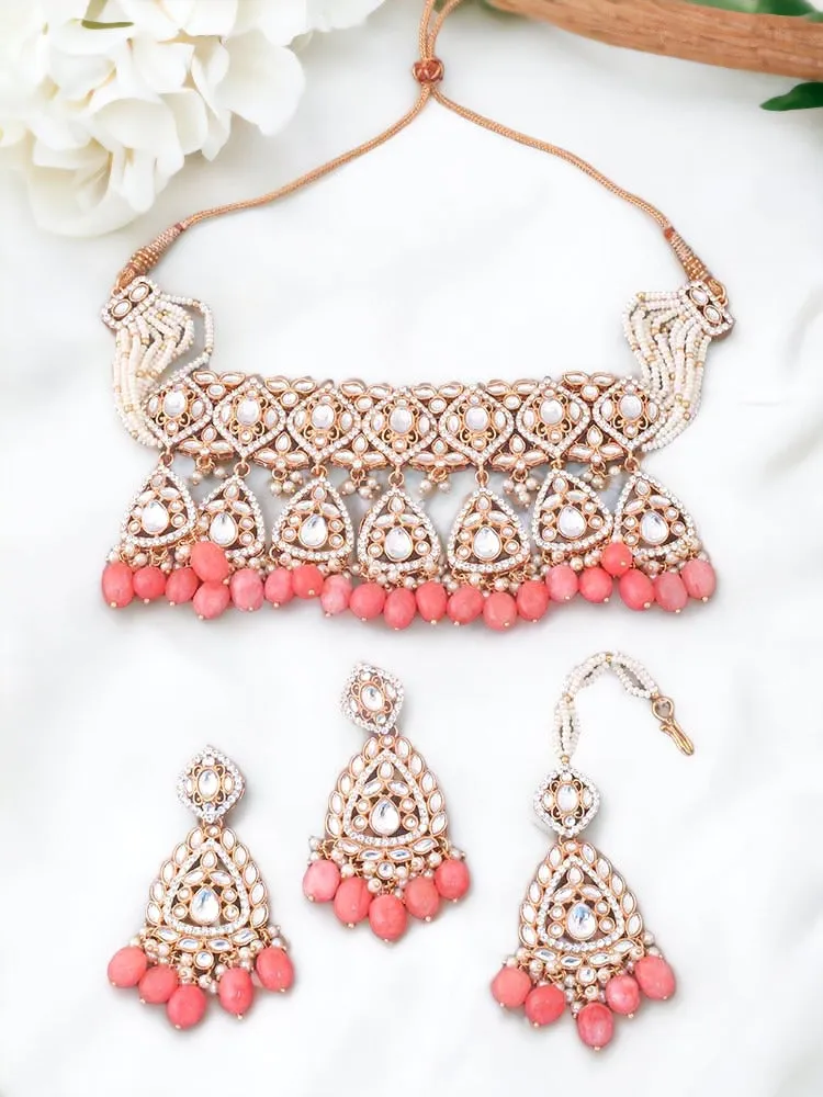 Coral Maanyata Kundan Jewellery Set