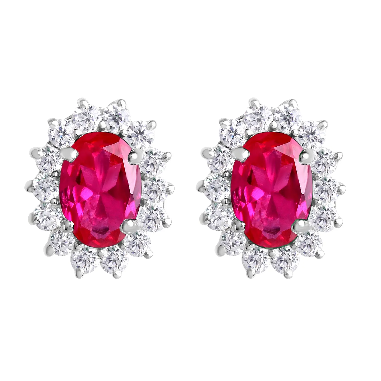 Floral Silver Earrings Pendant Set (Red)