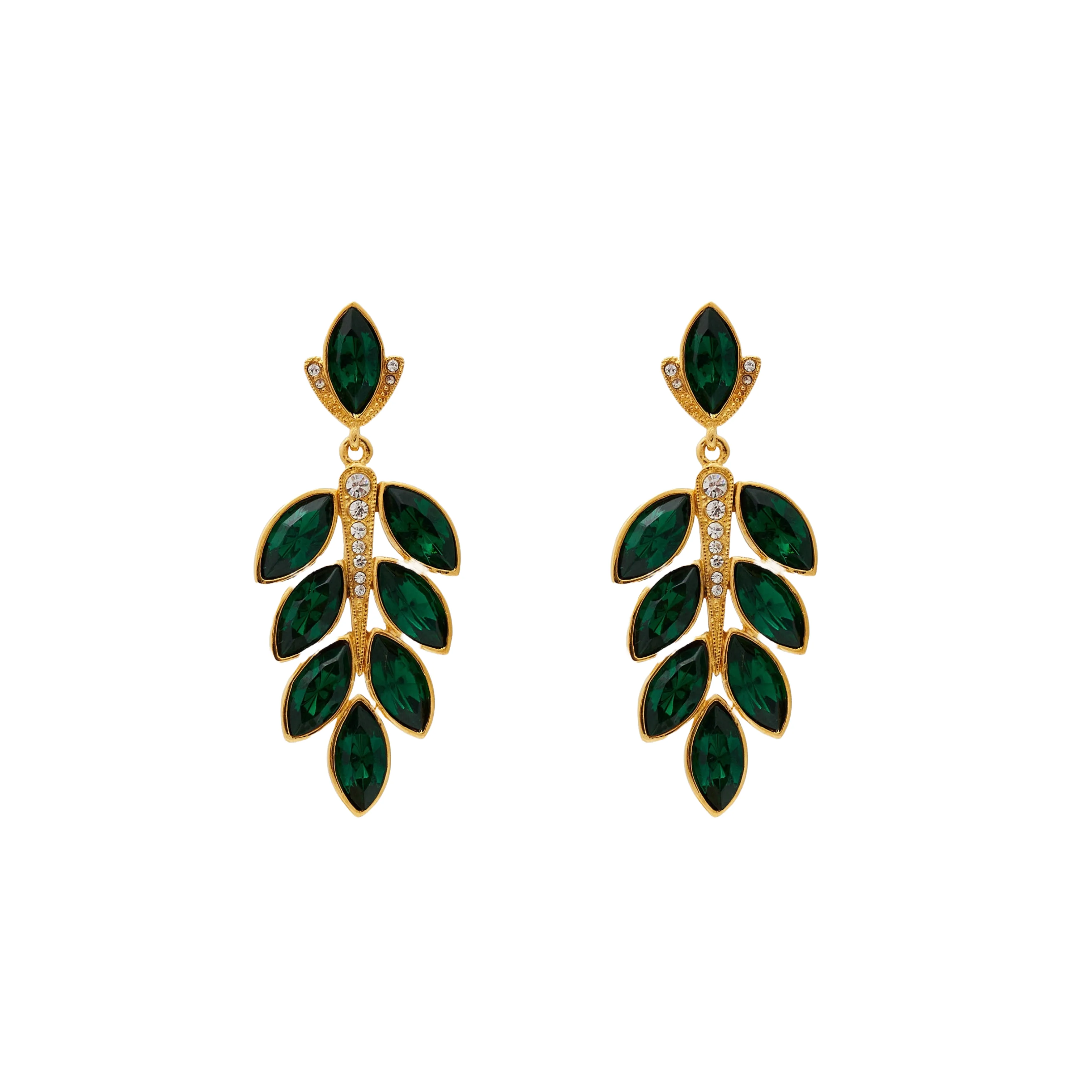 Gold & Emerald Leave Post Drop Earring