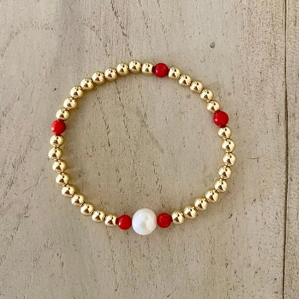 Gold Ball Bracelets with Gemstone